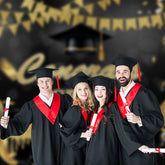 Aperturee - Gold Black Glitter Balloon Flag Congrats Grad Backdrop